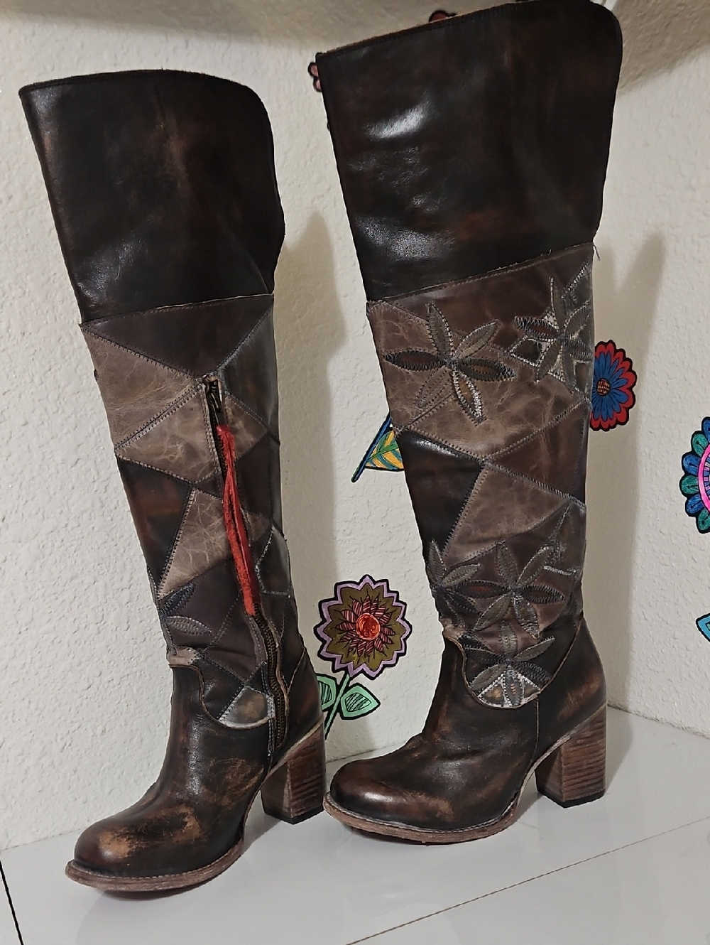 Freebird Black Betty Patchwork Over The Knee Leather Boots